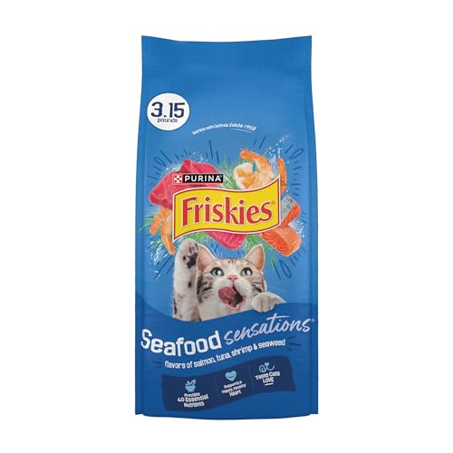 Purina Friskies Dry Cat Food Seafood Sensations with Salmon, Tuna, and Shrimp Flavors - (Pack of 4) 3.15 lb. Bags