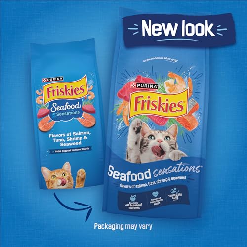 Purina Friskies Dry Cat Food Seafood Sensations with Salmon, Tuna, and Shrimp Flavors - (Pack of 4) 3.15 lb. Bags