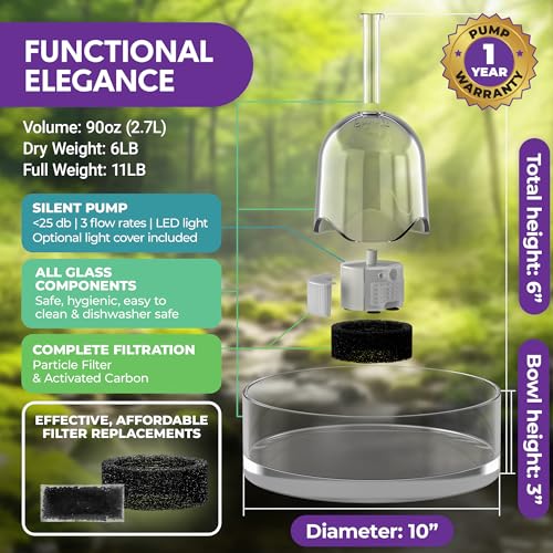 90 oz Glass Pet Water Fountain for Dogs & Cats