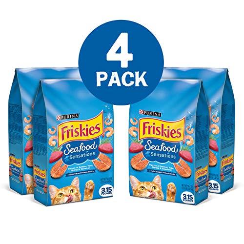 Purina Friskies Dry Cat Food Seafood Sensations with Salmon, Tuna, and Shrimp Flavors - (Pack of 4) 3.15 lb. Bags