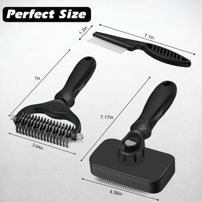 3-Piece Pet Grooming Brush & Deshedding Comb Set
