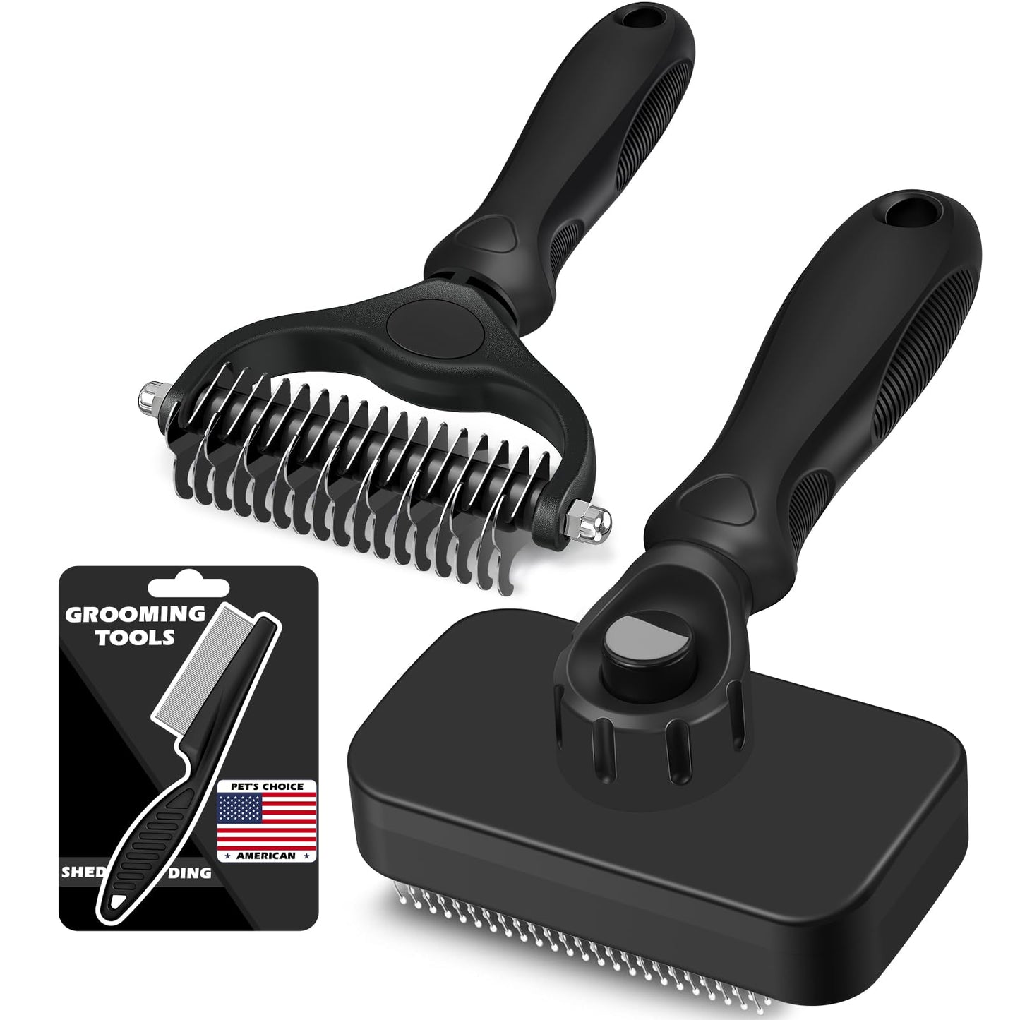 3-Piece Pet Grooming Brush & Deshedding Comb Set