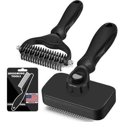 3-Piece Pet Grooming Brush & Deshedding Comb Set