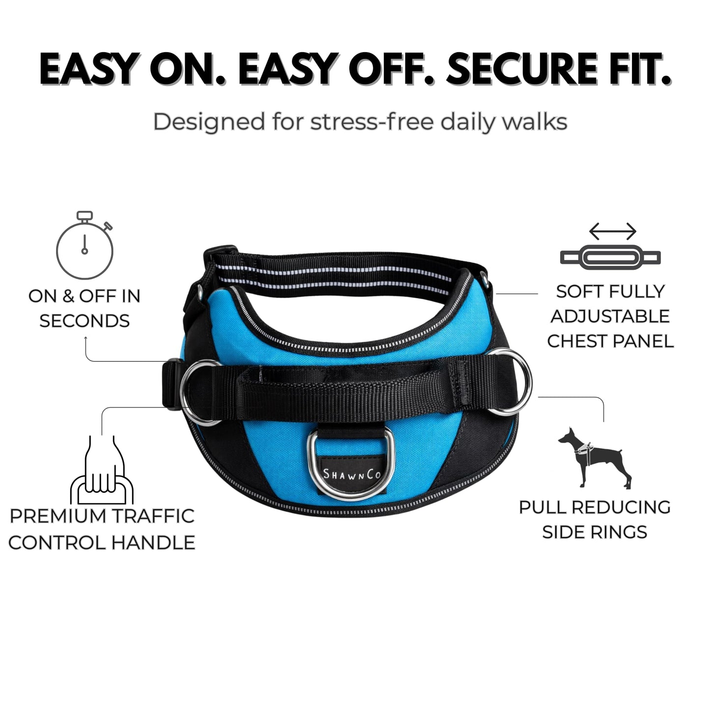 No-Pull Padded Dog Harness with 3 Leash Clips
