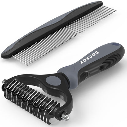 Pet Grooming Brush & Metal Comb Set for Dogs & Cats