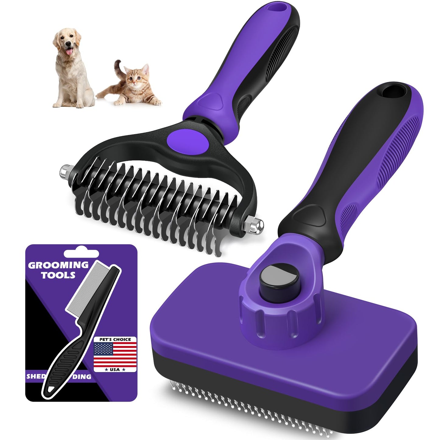 3-Piece Pet Grooming Brush & Deshedding Comb Set