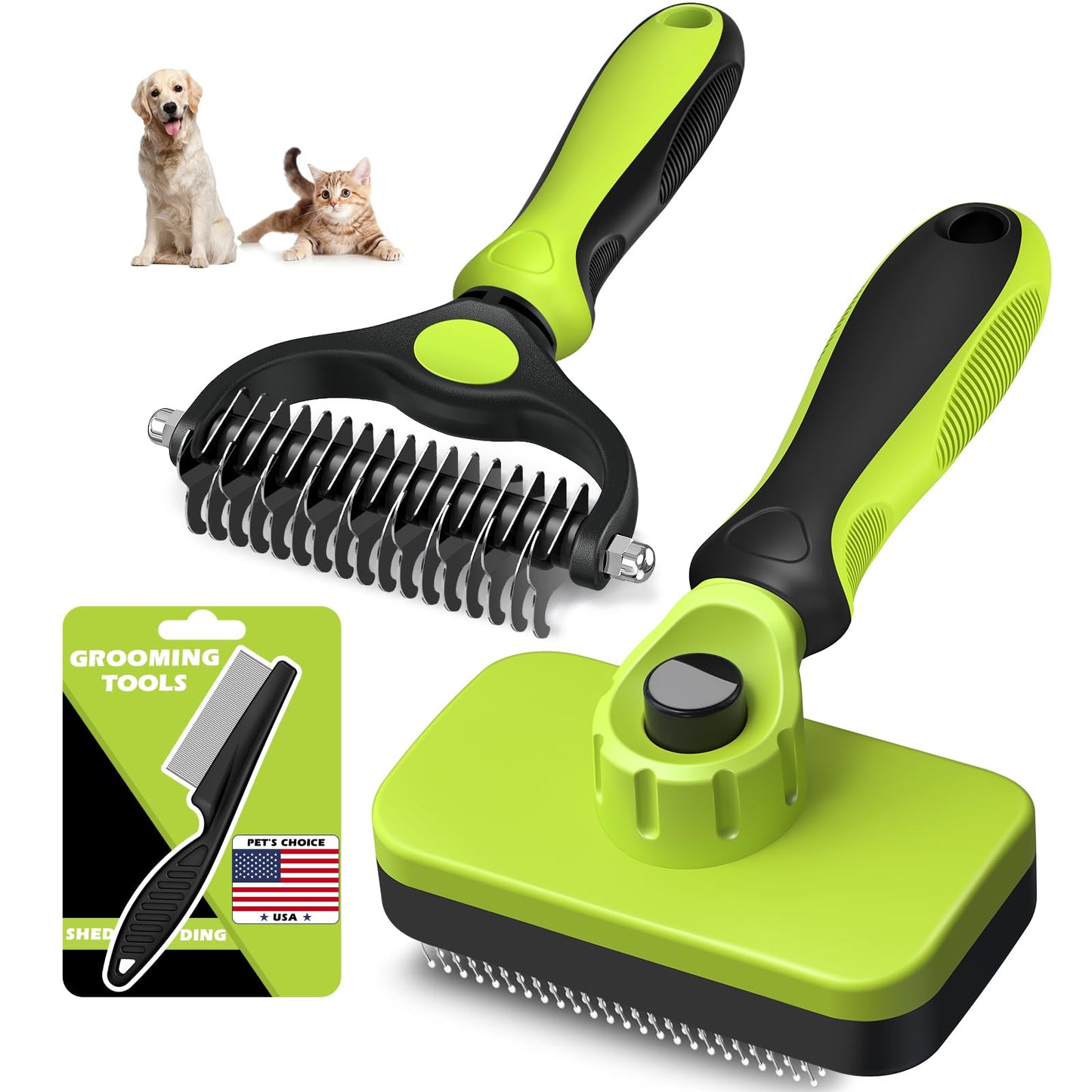 3-Piece Pet Grooming Brush & Deshedding Comb Set