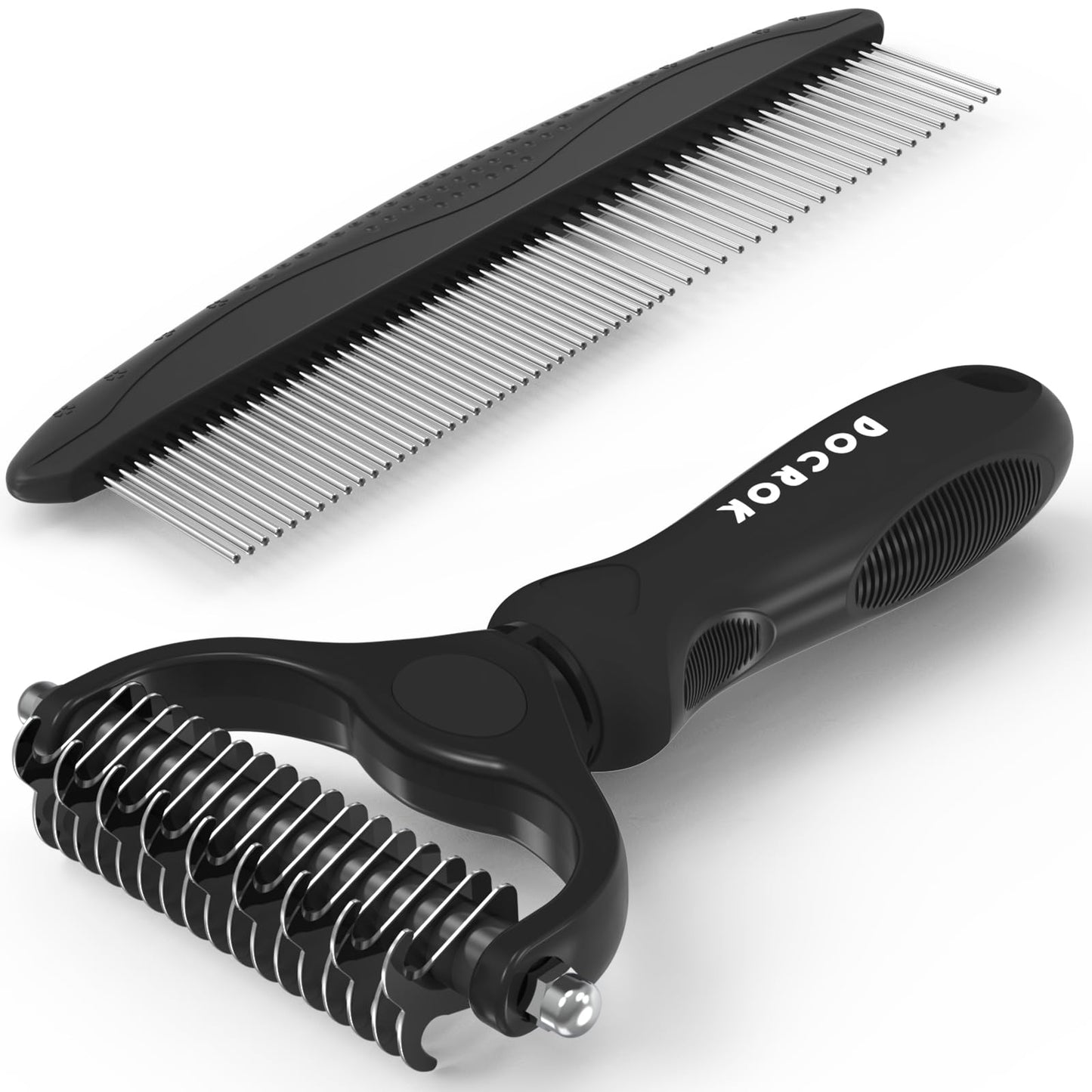 Pet Grooming Brush & Metal Comb Set for Dogs & Cats