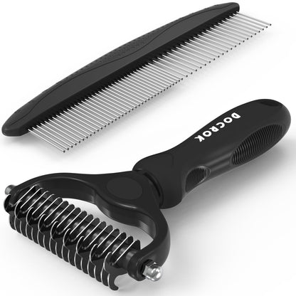 Pet Grooming Brush & Metal Comb Set for Dogs & Cats