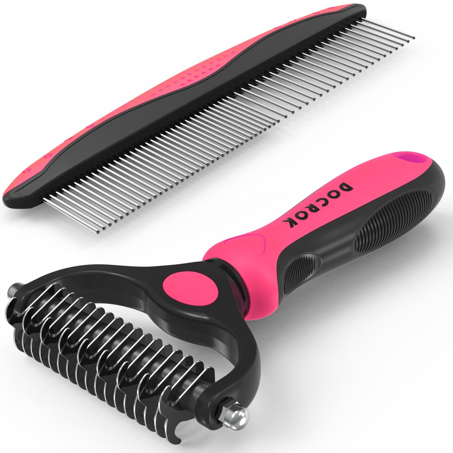 Pet Grooming Brush & Metal Comb Set for Dogs & Cats