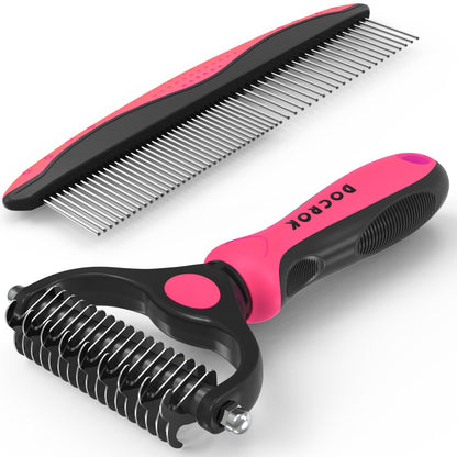 Pet Grooming Brush & Metal Comb Set for Dogs & Cats