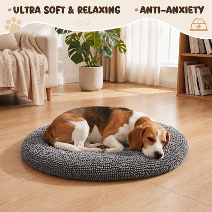 Soft Chenille Round Dog Bed for Large Dogs