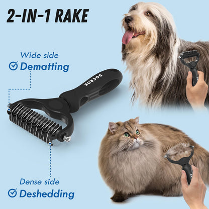 Pet Grooming Brush & Metal Comb Set for Dogs & Cats
