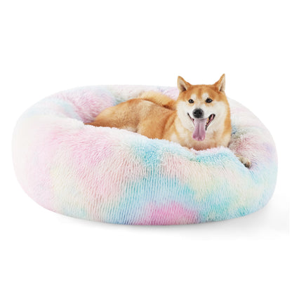 Calming Donut Dog Bed with Washable Faux Fur