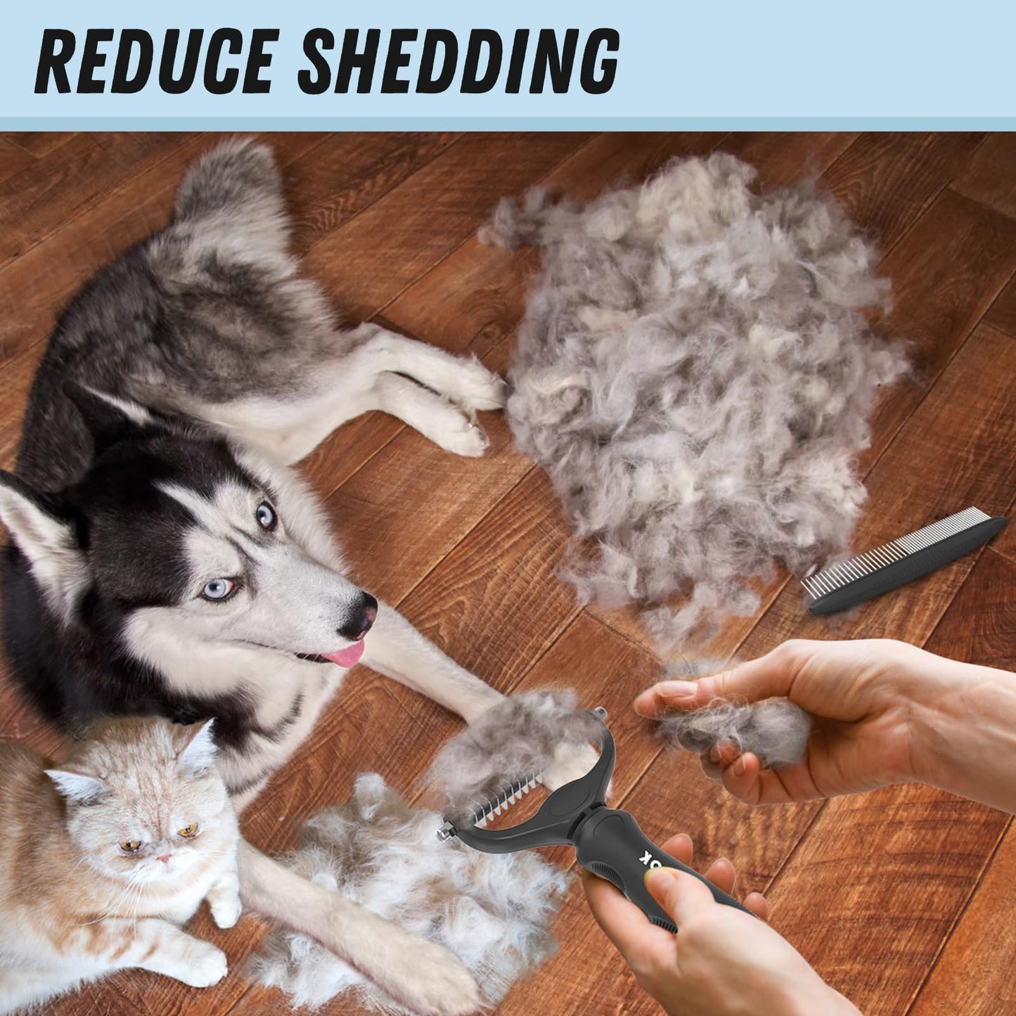 Pet Grooming Brush & Metal Comb Set for Dogs & Cats