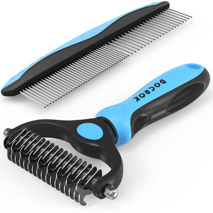 Pet Grooming Brush & Metal Comb Set for Dogs & Cats