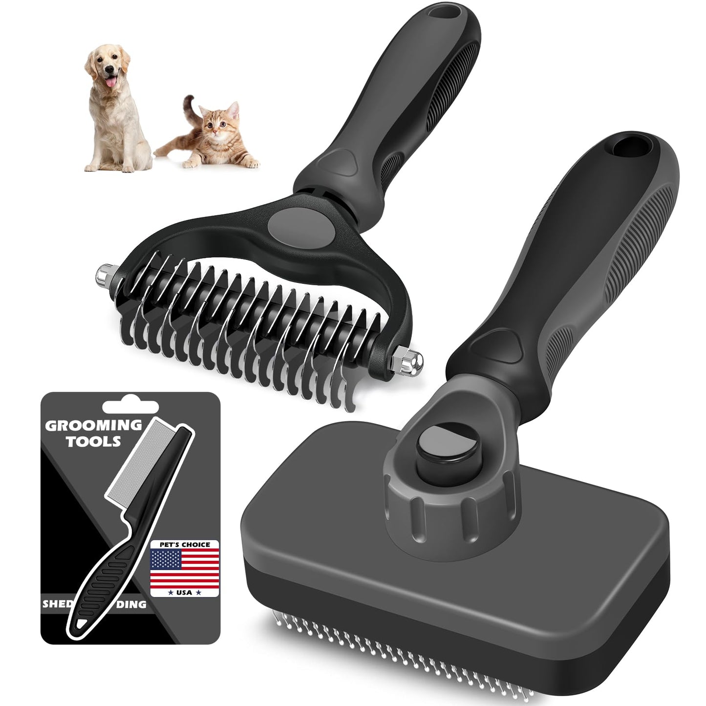 3-Piece Pet Grooming Brush & Deshedding Comb Set