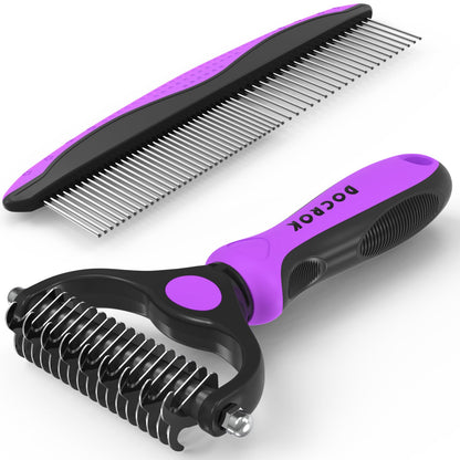 Pet Grooming Brush & Metal Comb Set for Dogs & Cats