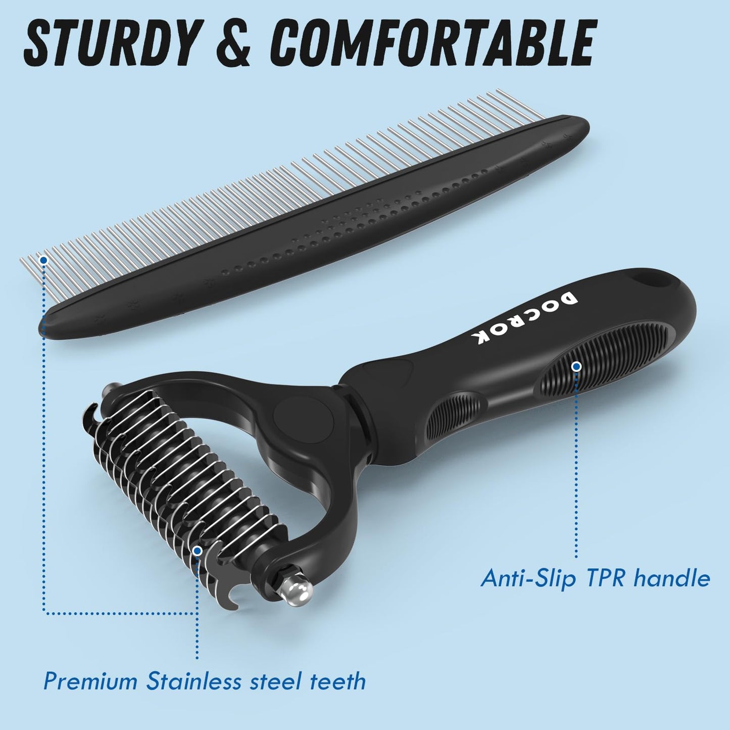 Pet Grooming Brush & Metal Comb Set for Dogs & Cats