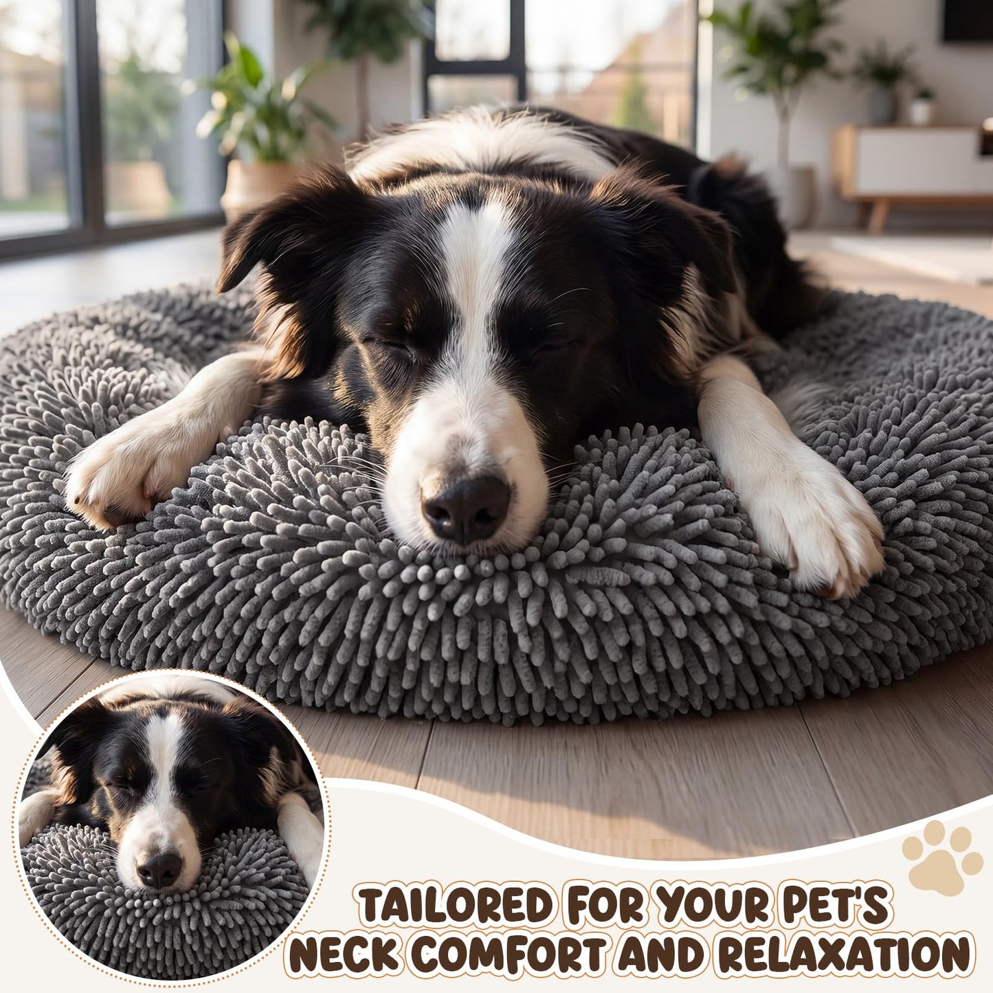 Soft Chenille Round Dog Bed for Large Dogs