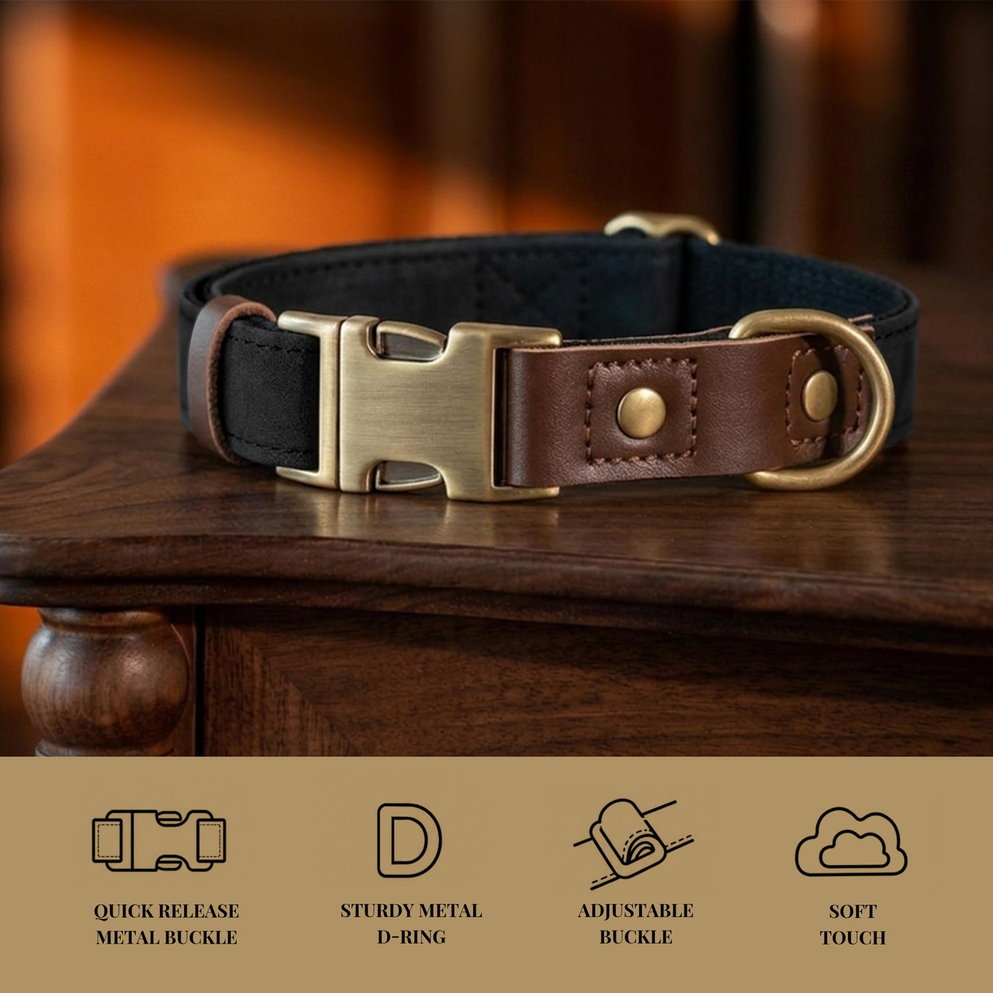 PU Leather Dog Collar with Soft Nylon Lining
