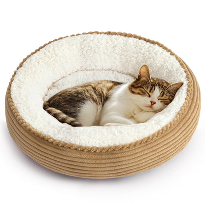 Round Donut Pet Bed with Washable Plush Cushion