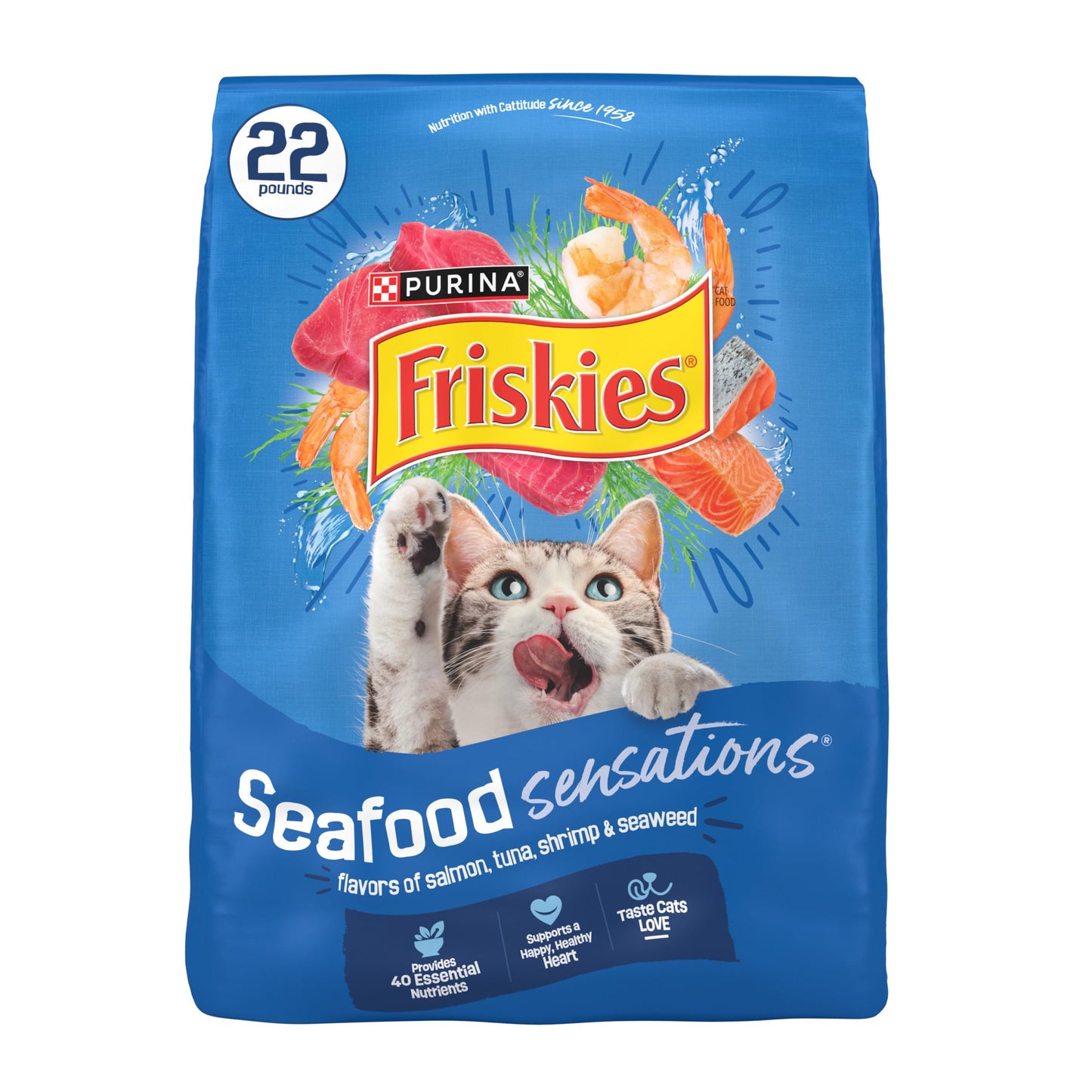Purina Friskies Dry Cat Food Seafood Sensations with Salmon, Tuna, and Shrimp Flavors - (Pack of 4) 3.15 lb. Bags