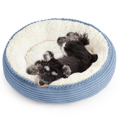 Round Donut Pet Bed with Washable Plush Cushion