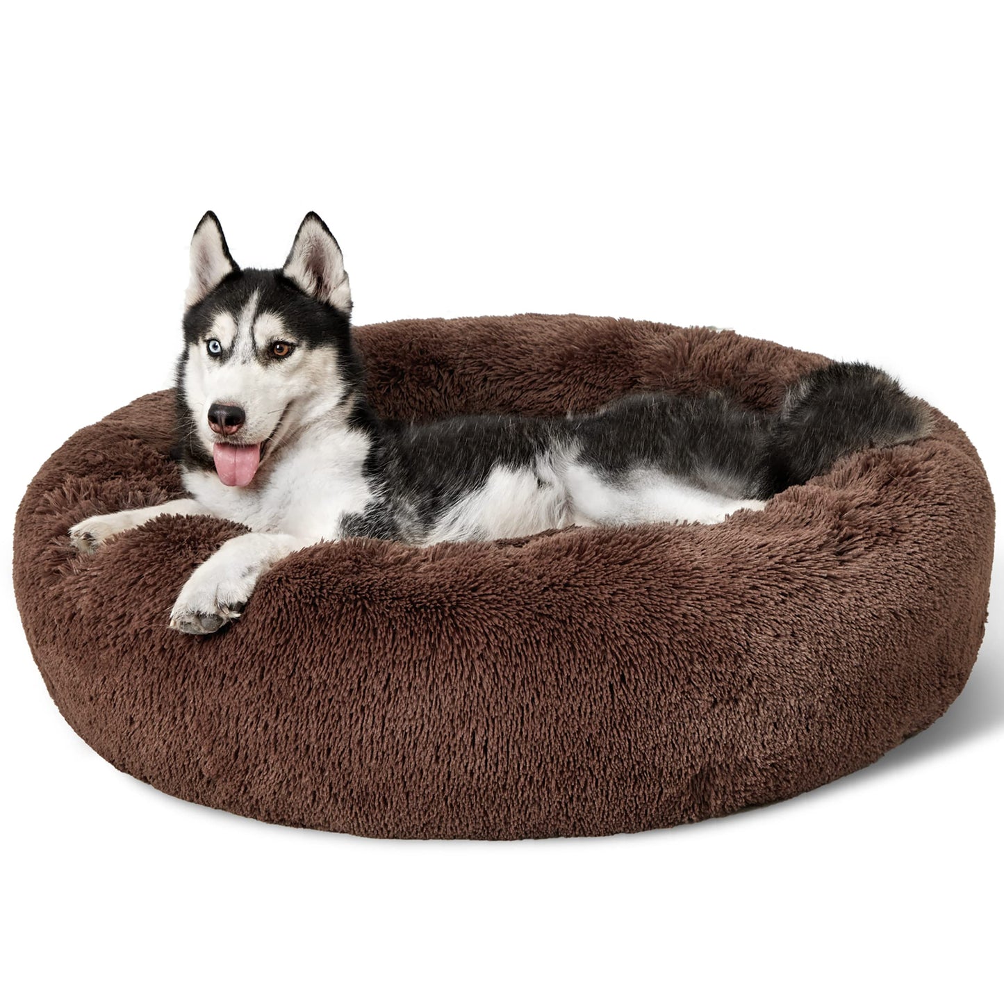 Calming Donut Dog Bed with Washable Faux Fur