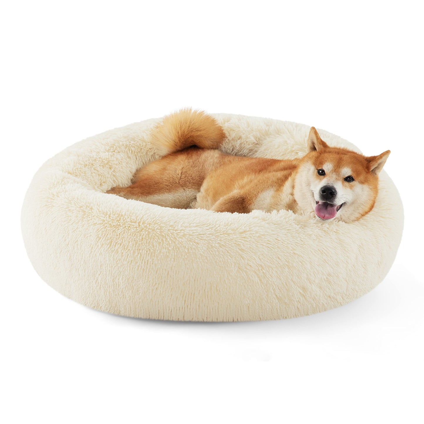 Calming Donut Dog Bed with Washable Faux Fur