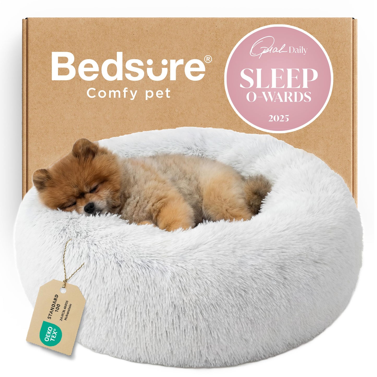 Calming Donut Dog Bed with Washable Faux Fur