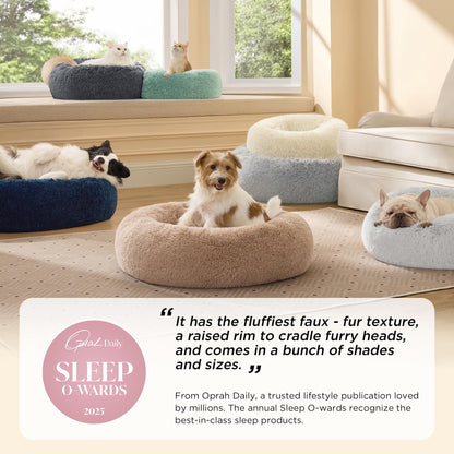 Calming Donut Dog Bed with Washable Faux Fur