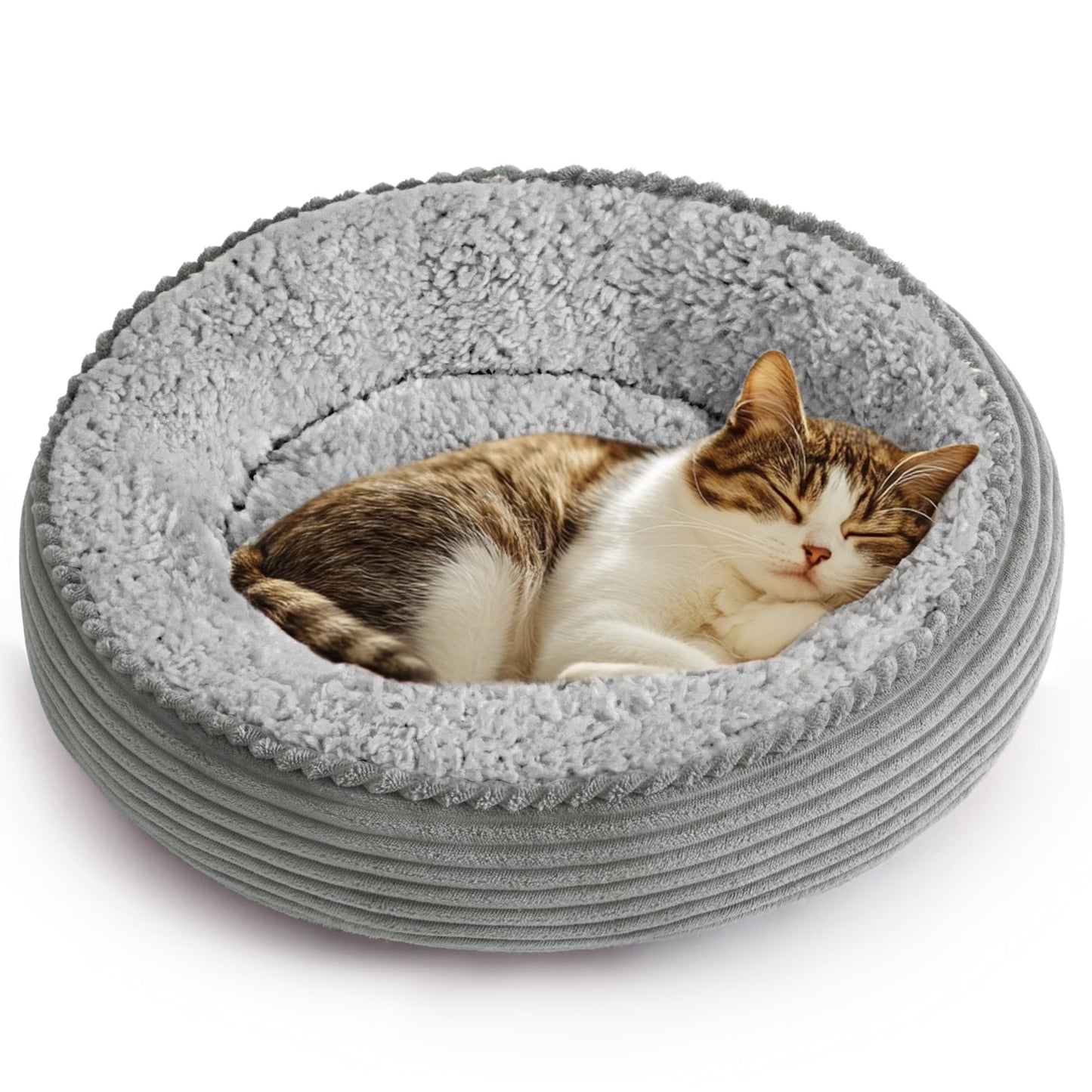 Round Donut Pet Bed with Washable Plush Cushion