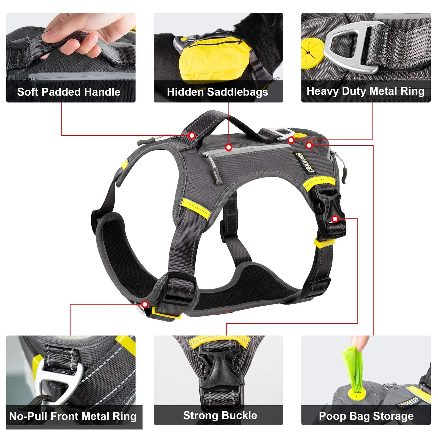 Dog Backpack Harness with Hidden Side Pockets