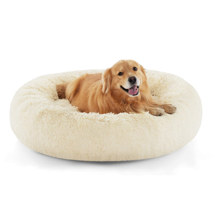 Calming Donut Dog Bed with Washable Faux Fur