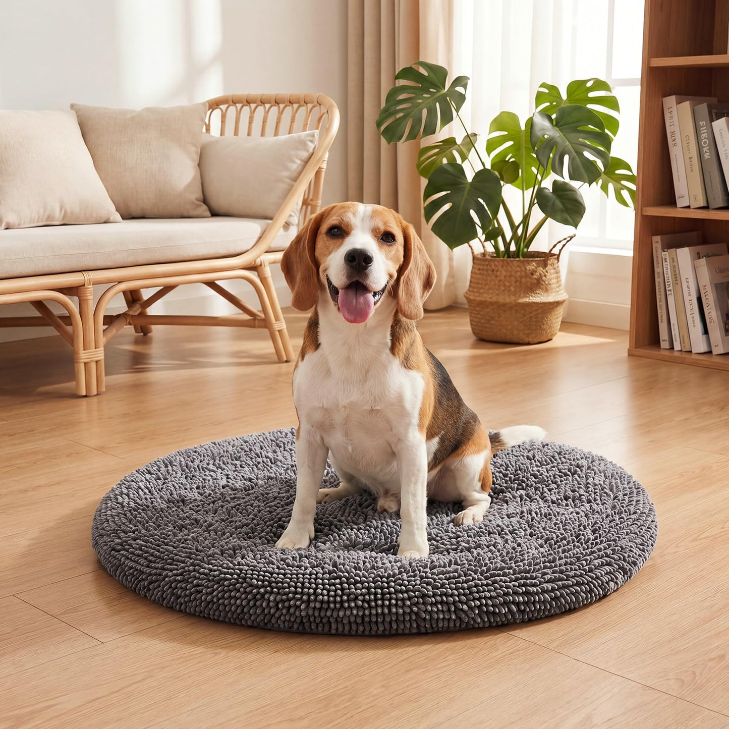 Soft Chenille Round Dog Bed for Large Dogs