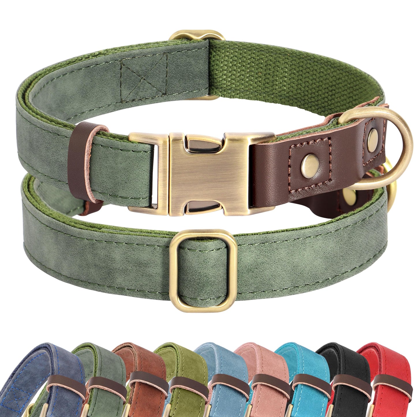 PU Leather Dog Collar with Soft Nylon Lining