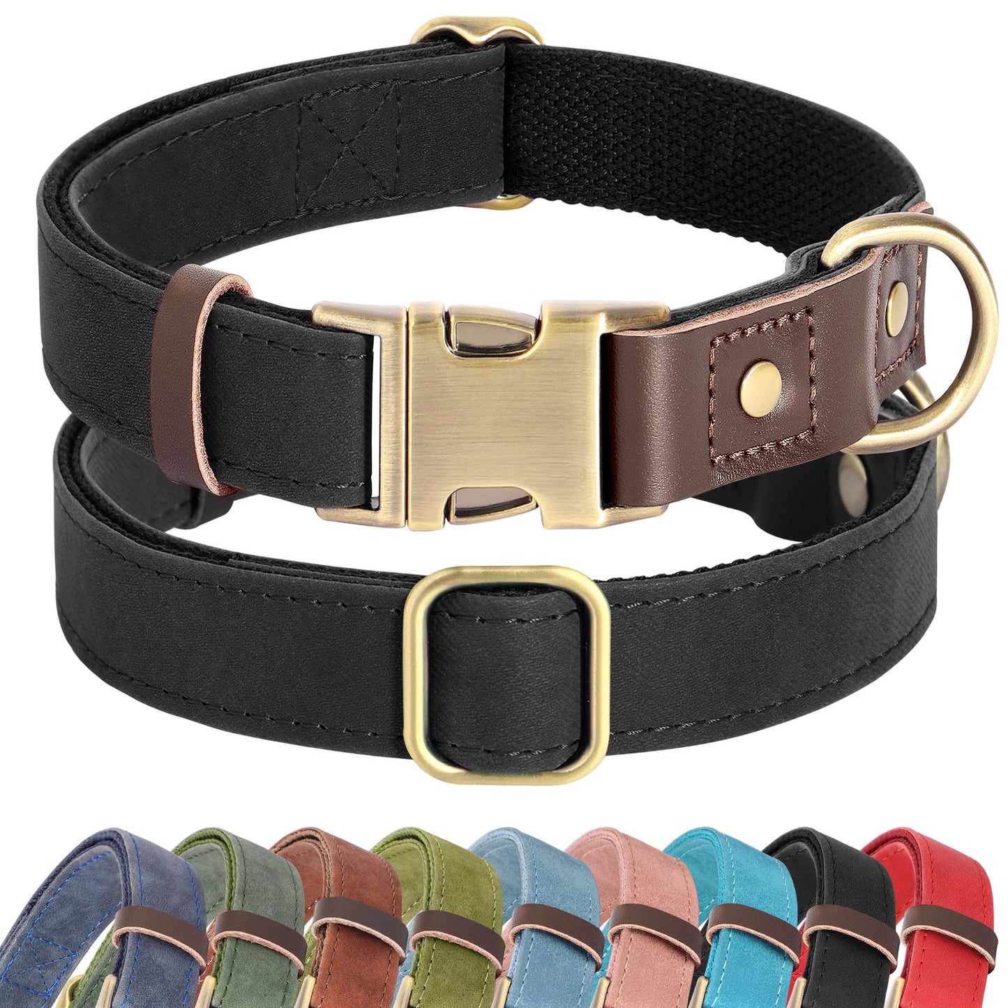 PU Leather Dog Collar with Soft Nylon Lining