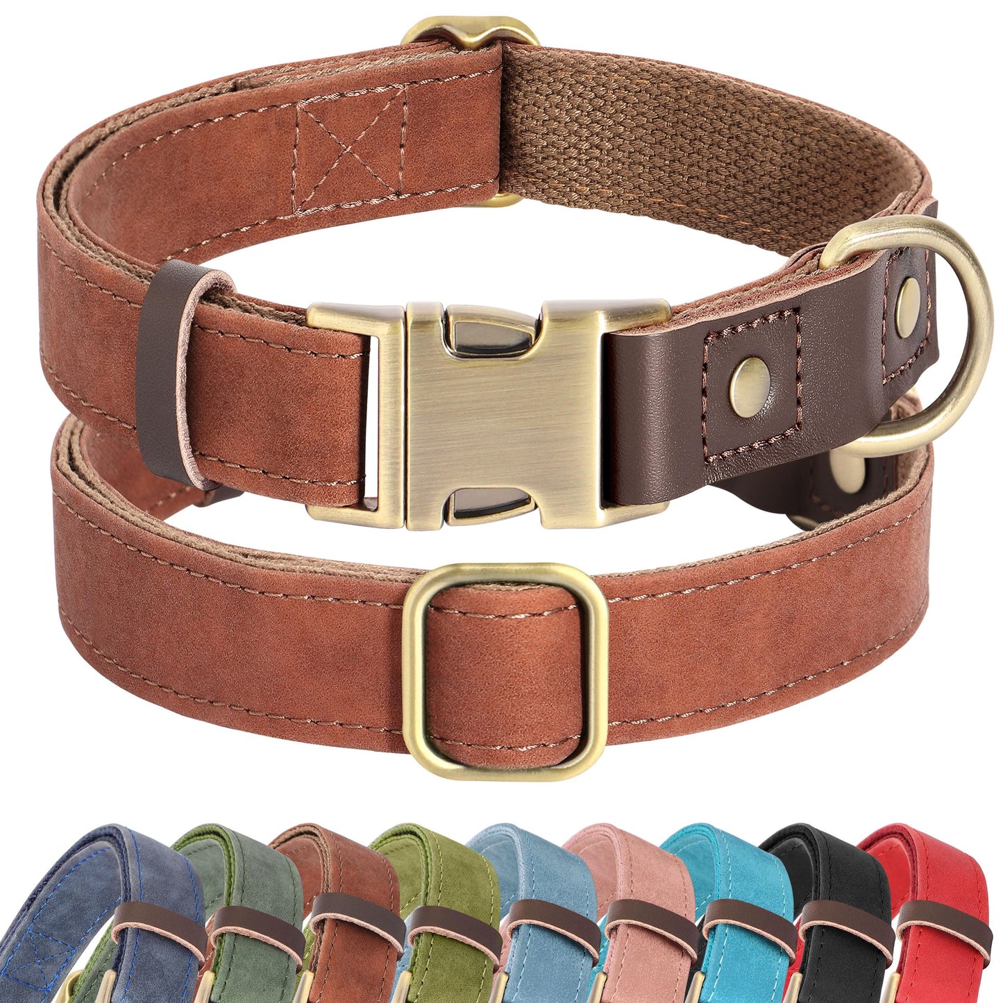 PU Leather Dog Collar with Soft Nylon Lining