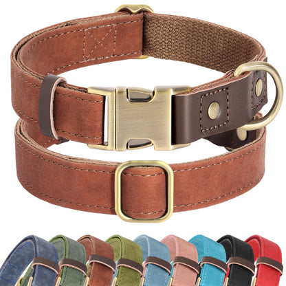 PU Leather Dog Collar with Soft Nylon Lining