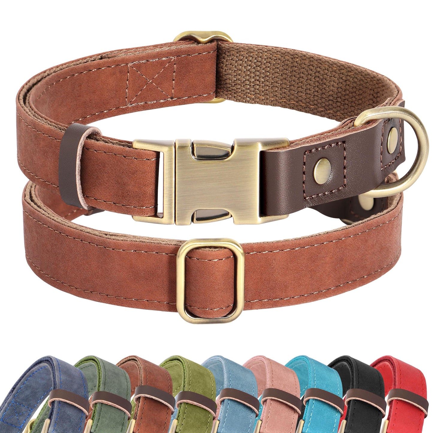 PU Leather Dog Collar with Soft Nylon Lining