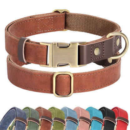 PU Leather Dog Collar with Soft Nylon Lining