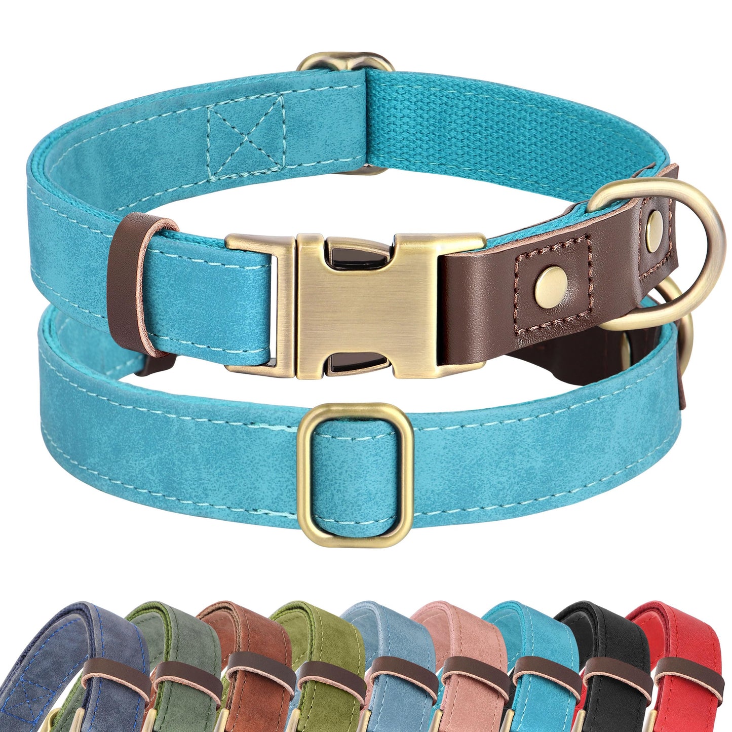 PU Leather Dog Collar with Soft Nylon Lining