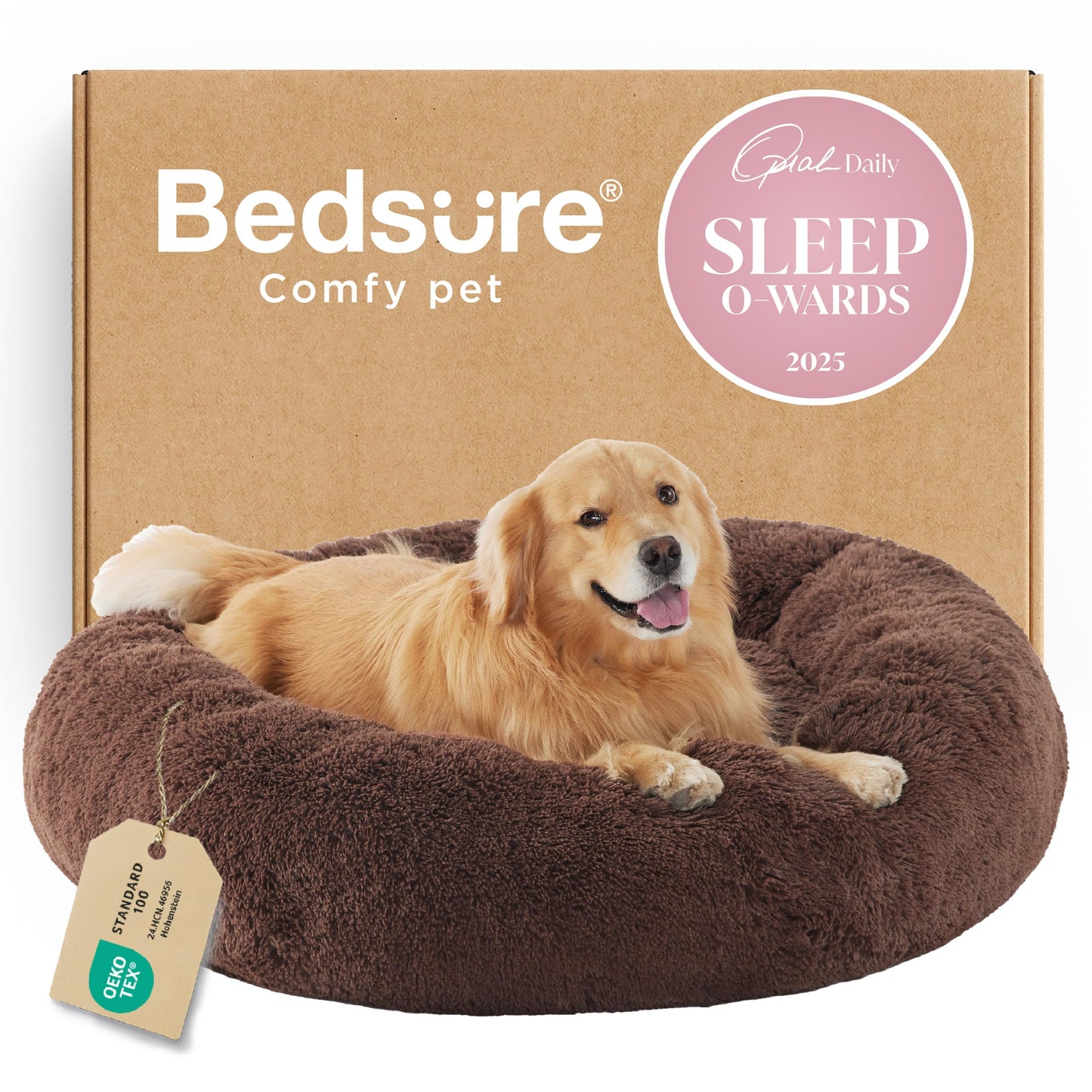Calming Donut Dog Bed with Washable Faux Fur