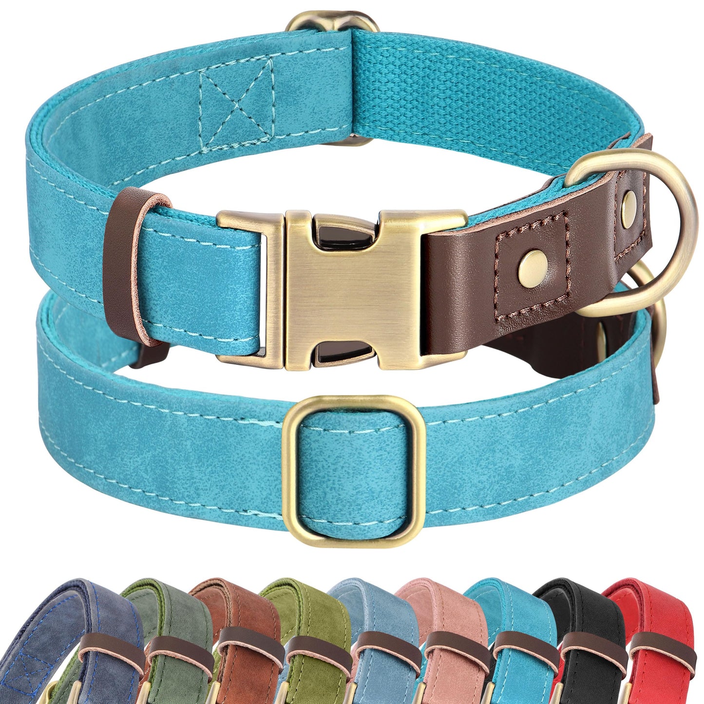 PU Leather Dog Collar with Soft Nylon Lining