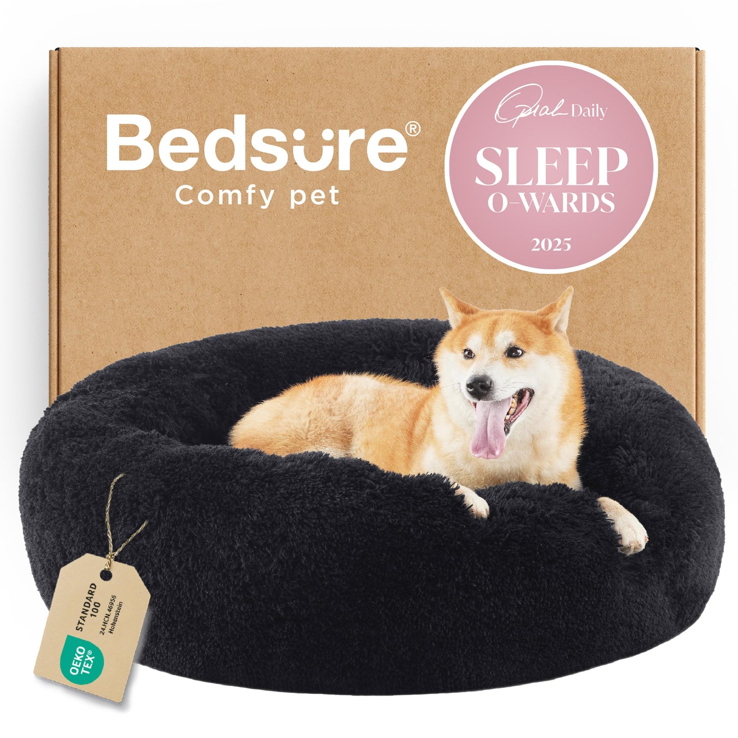 Calming Donut Dog Bed with Washable Faux Fur