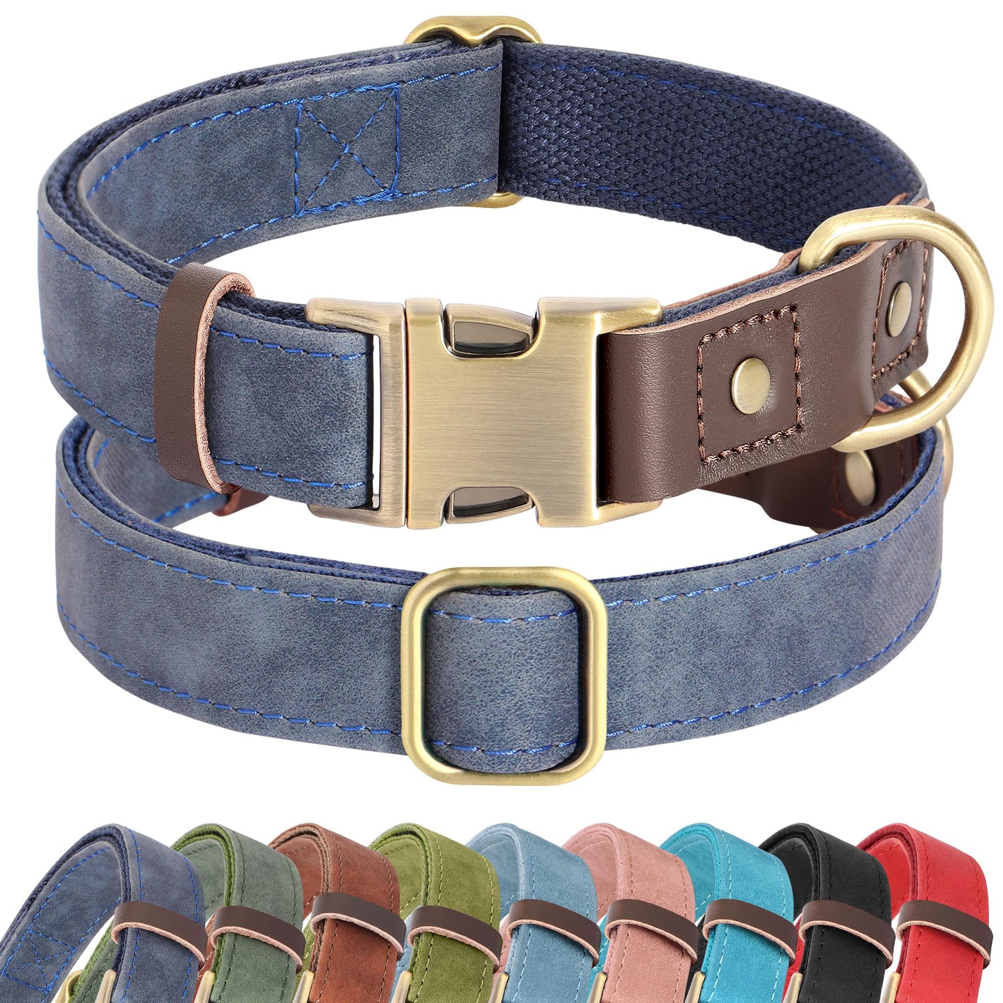 PU Leather Dog Collar with Soft Nylon Lining