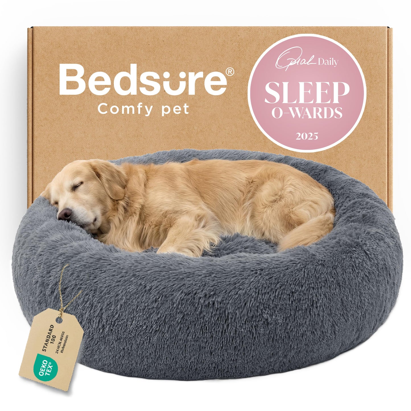 Calming Donut Dog Bed with Washable Faux Fur