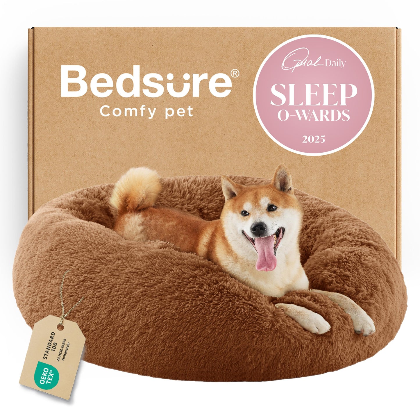 Calming Donut Dog Bed with Washable Faux Fur