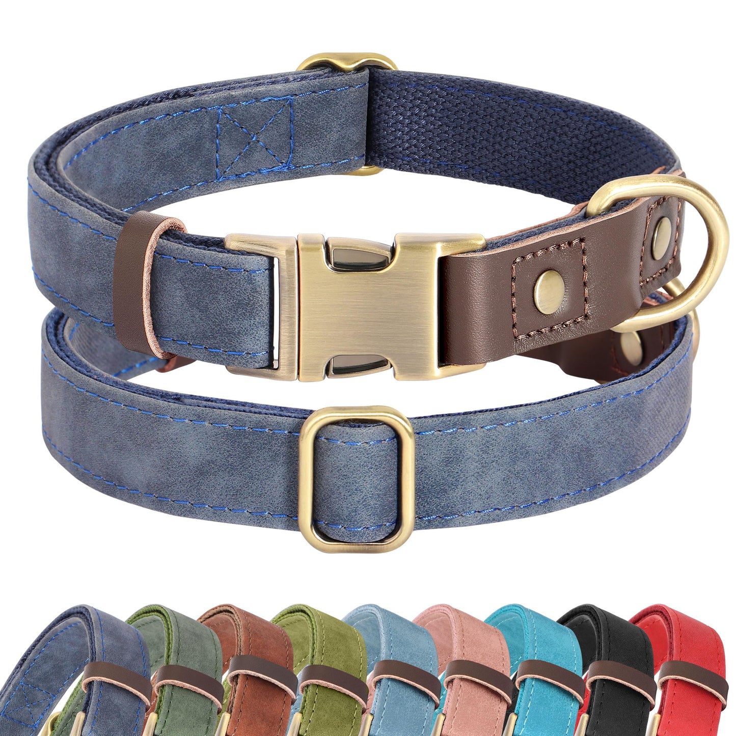 PU Leather Dog Collar with Soft Nylon Lining